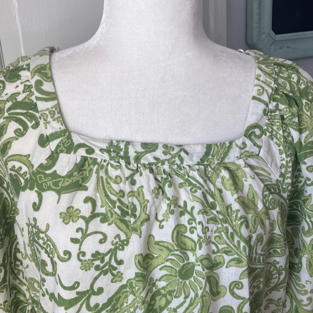 Nicole Miller square neck floral 3/4 sleeve summer boho top w crochet trim EUC M - Picture 3 of 11